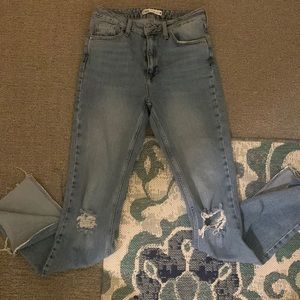 Zara High Rise Distressed Split Hem Skinny Jean